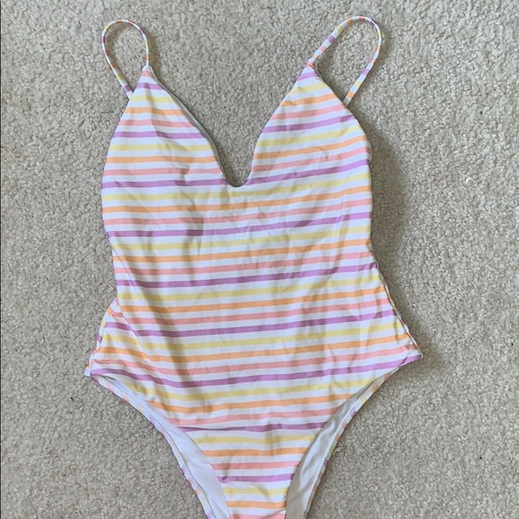 pastel striped one piece swimsuit